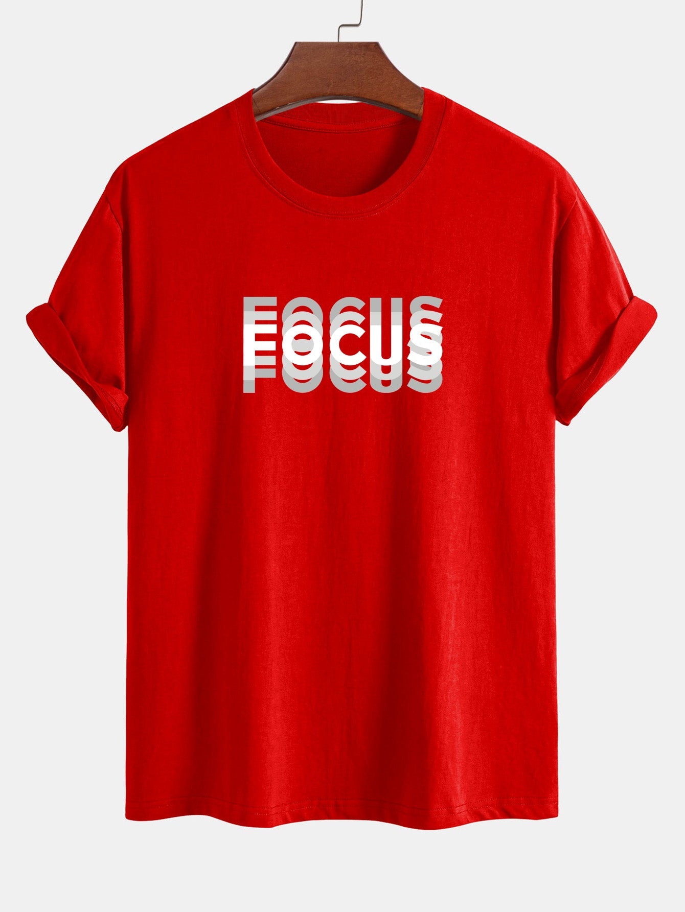 Focus Print Cotton Arc Hem T-Shirt