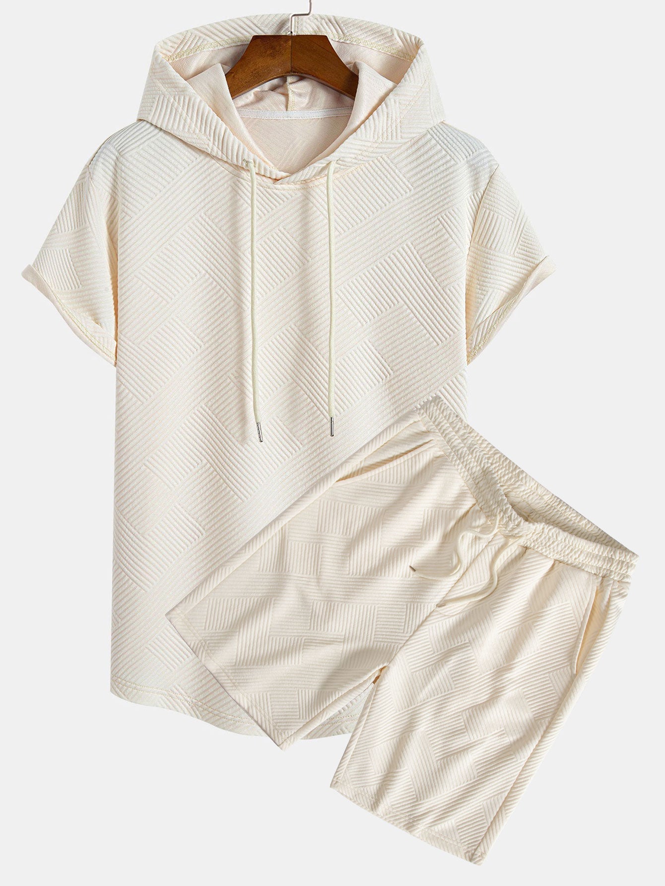 Striped Jacquard T-Shirt & Shorts Set with Hood