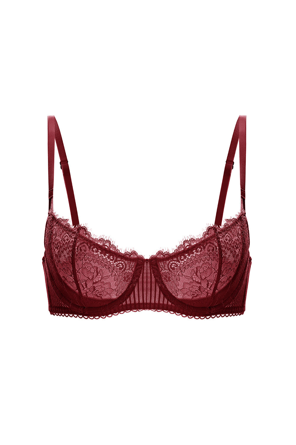 Lace push-up balconette bra - Dark Red