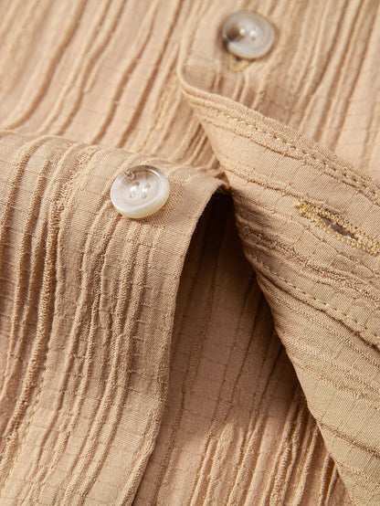 Chic Crinkled Textured Set: Button-Up Shirt and Straight-Leg Pants