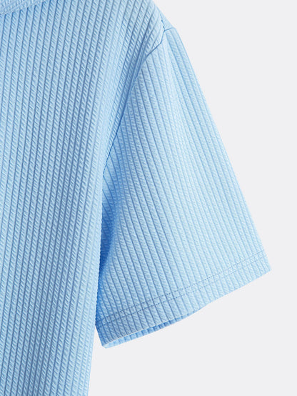 Ribbed LoungeFit™ Hooded Set – Kangaroo Pocket Tee & Drawstring Shorts