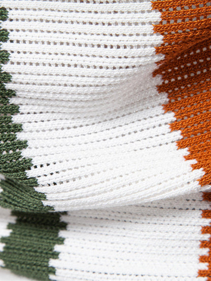 Casual Elegance Set – Striped Knit Collar Polo & Straight Linen Pants