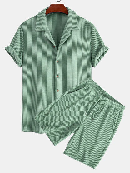 Men’s Waffle-Style Shirt with Drawstring Knit Shorts