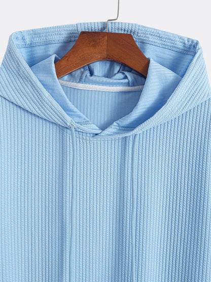 Ribbed LoungeFit™ Hooded Set – Kangaroo Pocket Tee & Drawstring Shorts