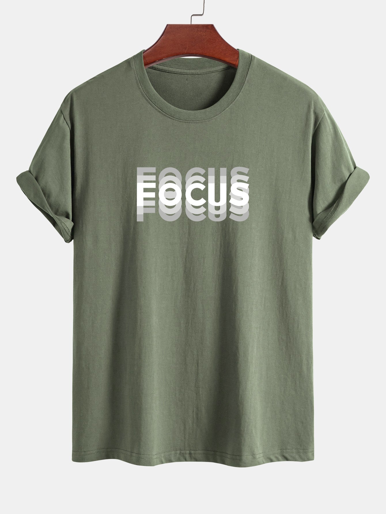 Focus Print Cotton Arc Hem T-Shirt