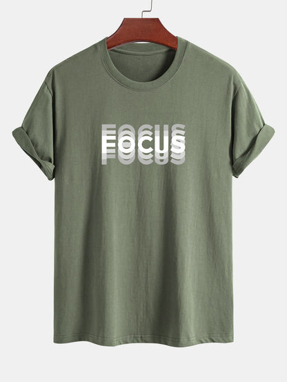 Focus Print Cotton Arc Hem T-Shirt