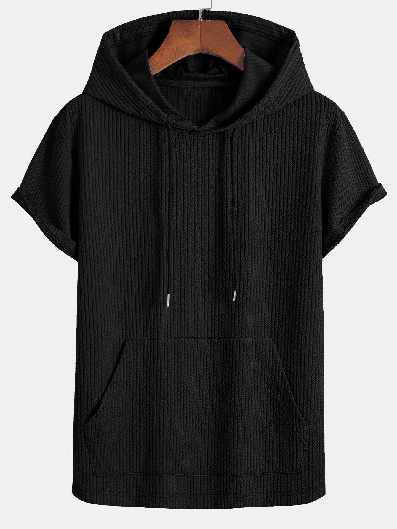 Ribbed LoungeFit™ Hooded Set – Kangaroo Pocket Tee & Drawstring Shorts