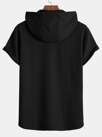 Ribbed LoungeFit™ Hooded Set – Kangaroo Pocket Tee & Drawstring Shorts