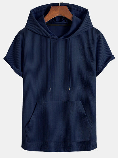 Ribbed LoungeFit™ Hooded Set – Kangaroo Pocket Tee & Drawstring Shorts