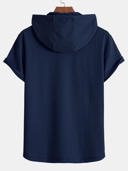 Ribbed LoungeFit™ Hooded Set – Kangaroo Pocket Tee & Drawstring Shorts