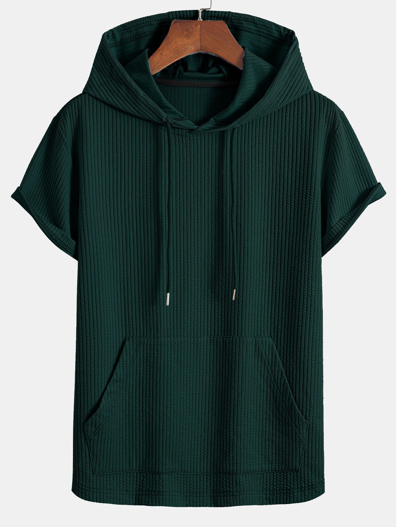 Ribbed LoungeFit™ Hooded Set – Kangaroo Pocket Tee & Drawstring Shorts