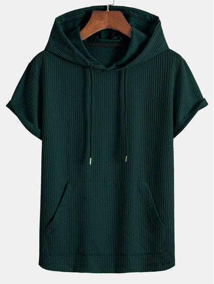 Ribbed LoungeFit™ Hooded Set – Kangaroo Pocket Tee & Drawstring Shorts