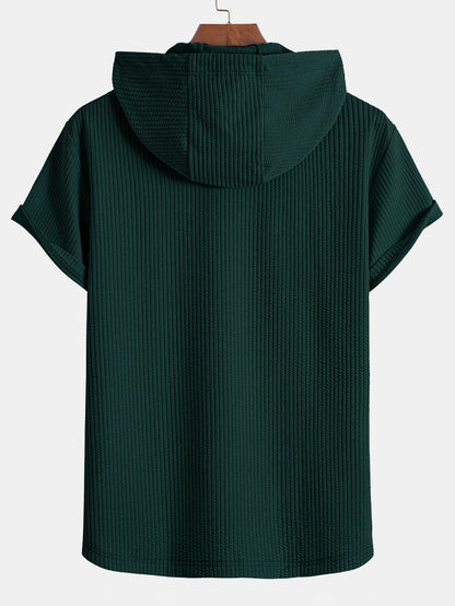 Ribbed LoungeFit™ Hooded Set – Kangaroo Pocket Tee & Drawstring Shorts