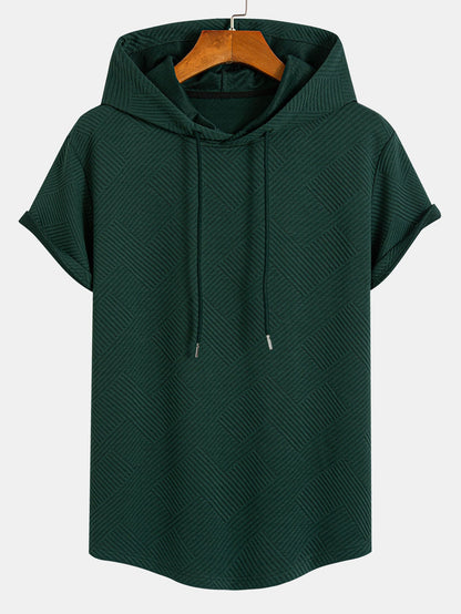 Striped Jacquard T-Shirt & Shorts Set with Hood