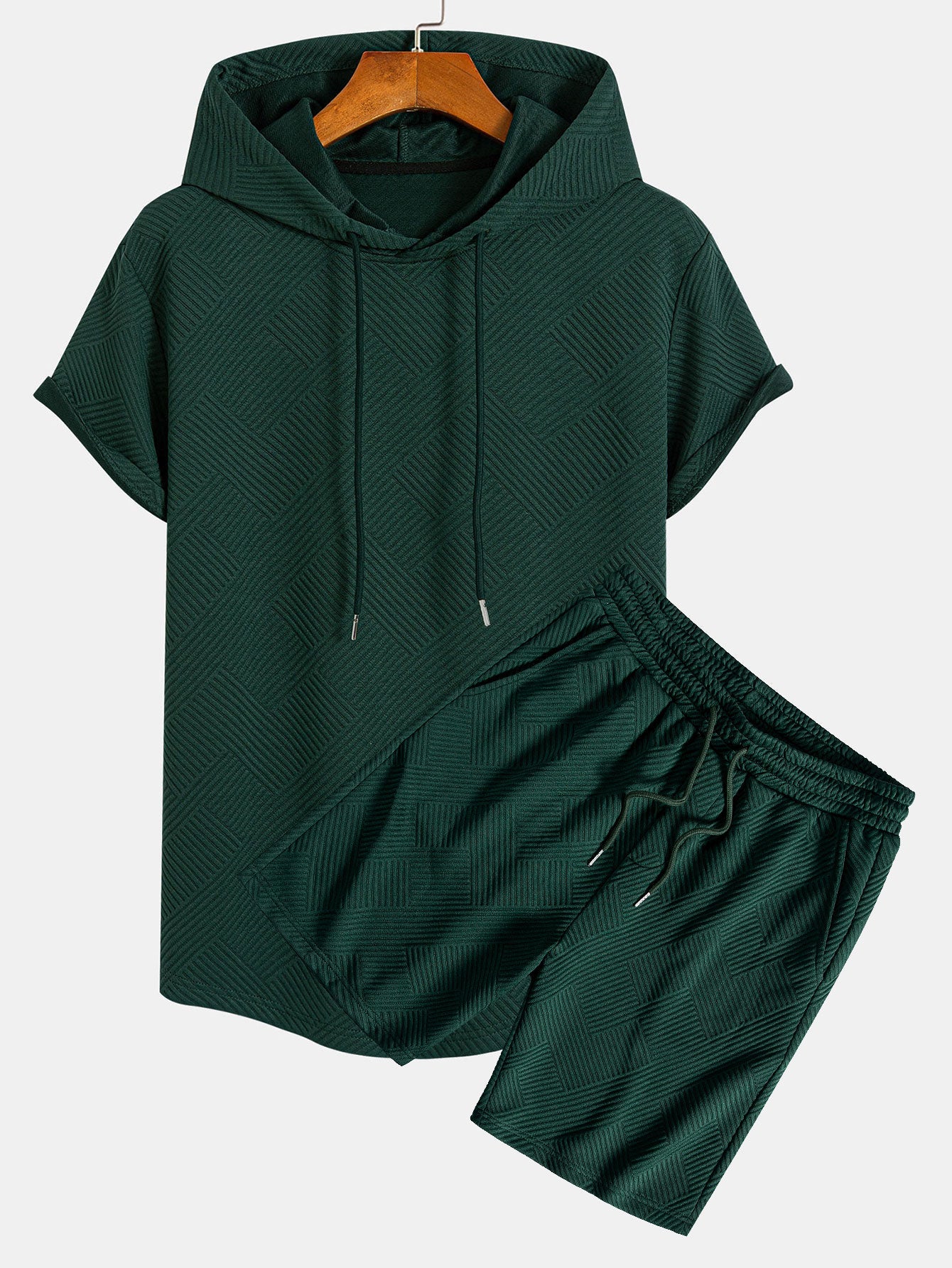 Striped Jacquard T-Shirt & Shorts Set with Hood