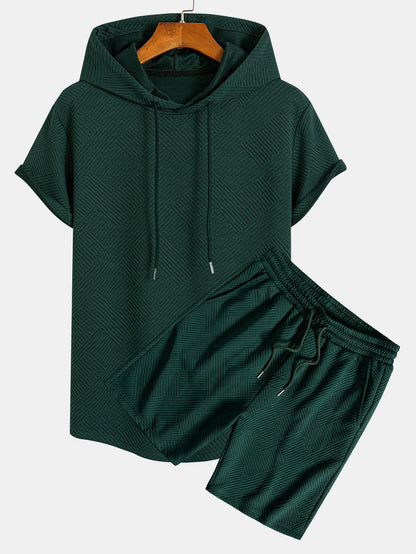 Striped Jacquard T-Shirt & Shorts Set with Hood