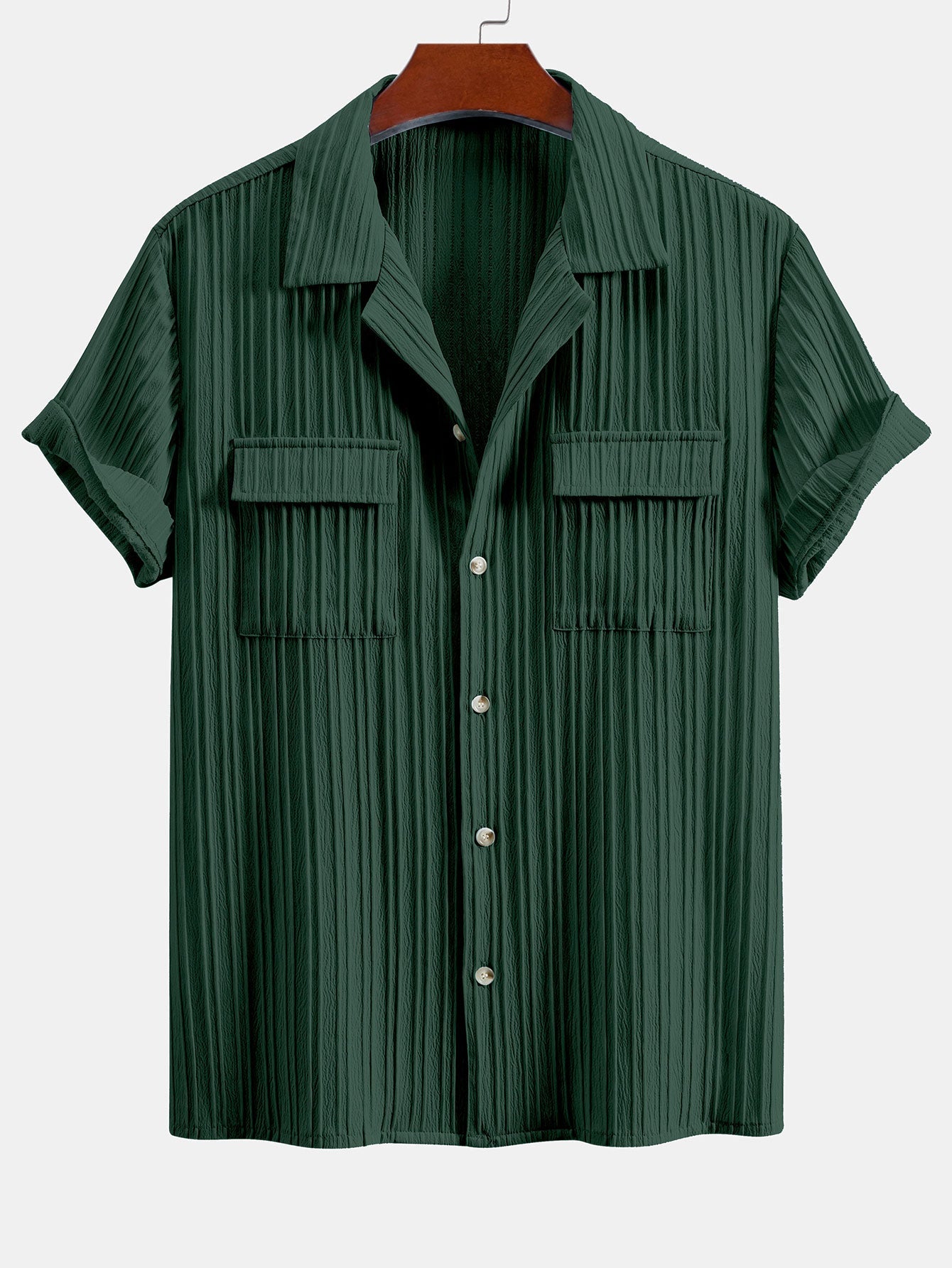 Shirt with textured Cuban collar and chest pocket + matching drawstring pants for a stylish look