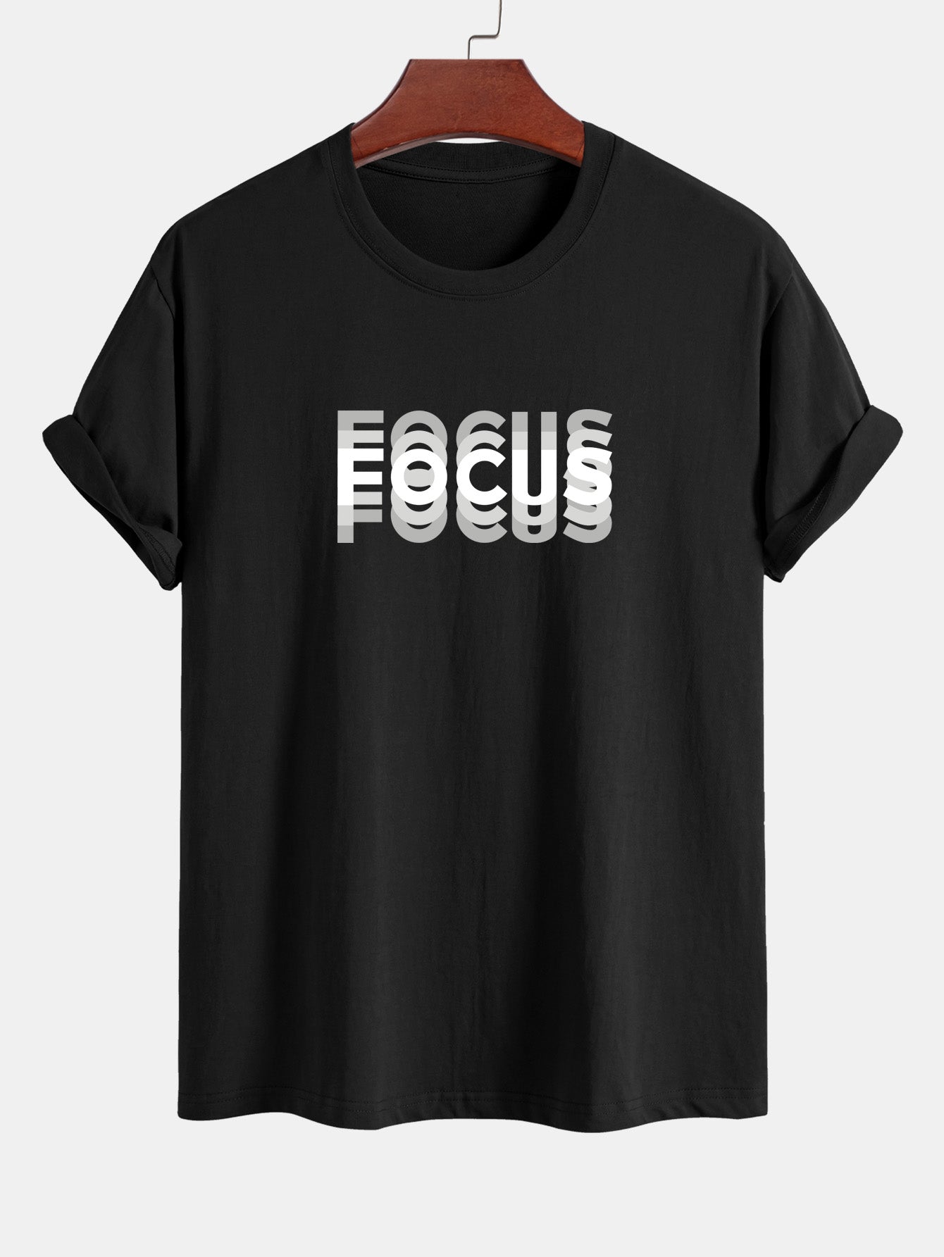 Focus Print Cotton Arc Hem T-Shirt