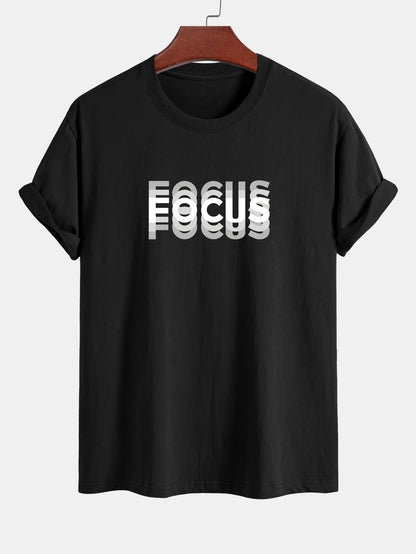 Focus Print Cotton Arc Hem T-Shirt