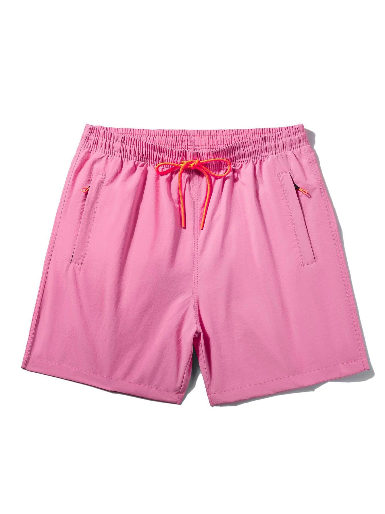 Button-up shirt with tropical flower print & swim trunks with zippered pocket