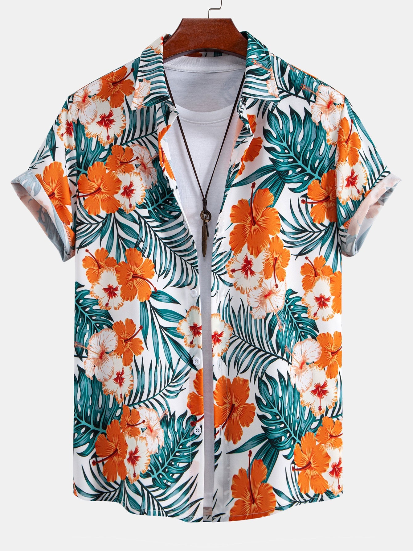 Outfits Tropical Flowers Print Button Up Shirt & Drawstring Swim Shorts