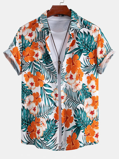 Outfits Tropical Flowers Print Button Up Shirt & Drawstring Swim Shorts