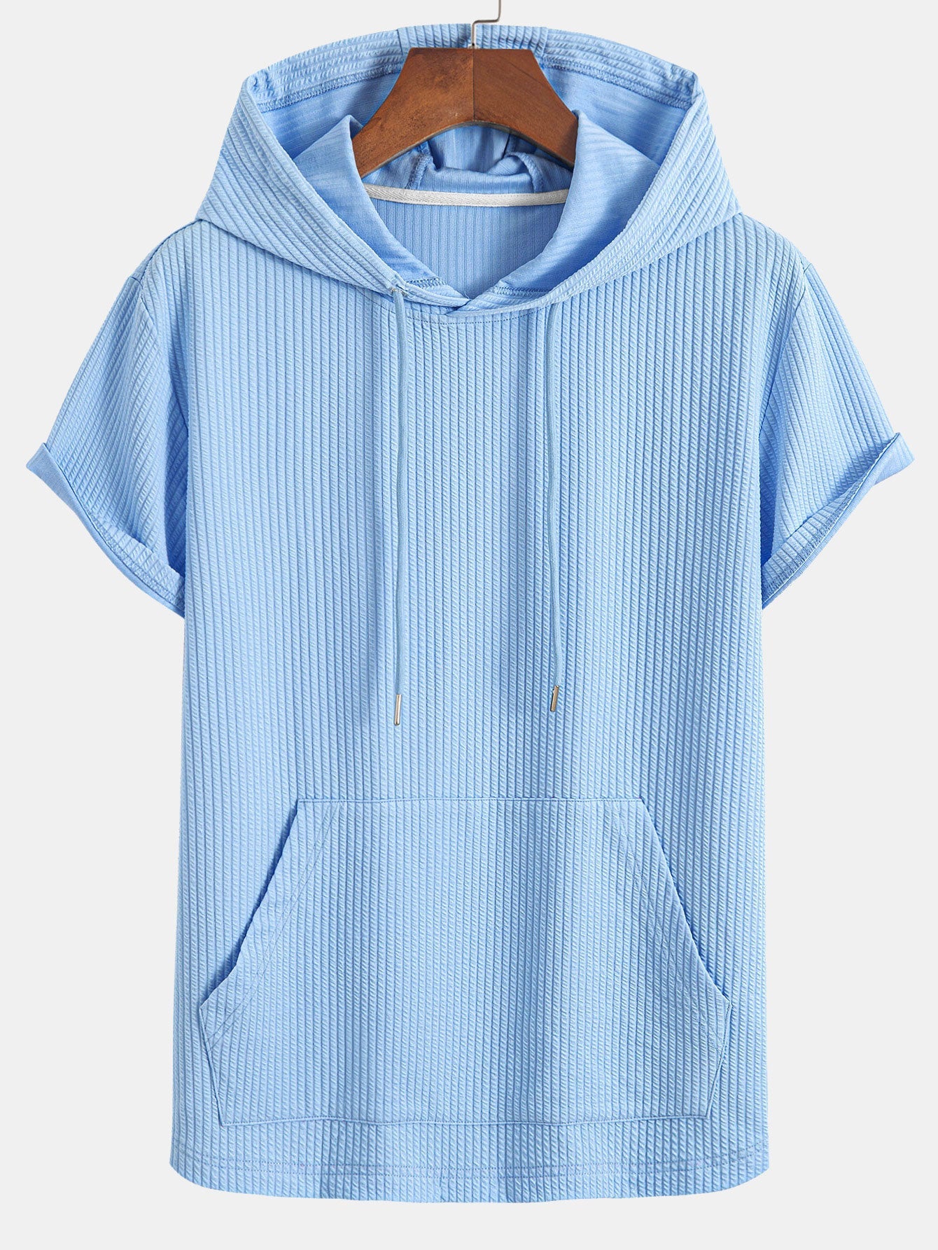 Ribbed LoungeFit™ Hooded Set – Kangaroo Pocket Tee & Drawstring Shorts