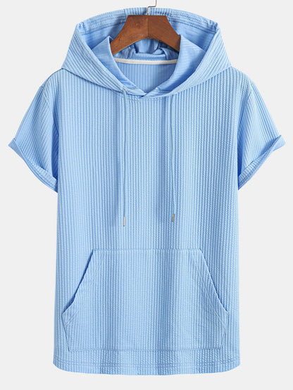 Ribbed LoungeFit™ Hooded Set – Kangaroo Pocket Tee & Drawstring Shorts