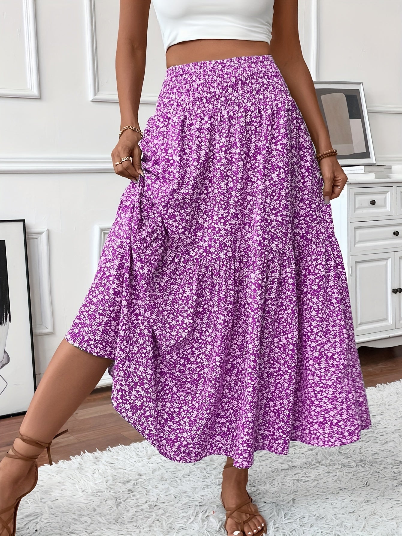 Feminine Elena Ditsy Floral Midi Skirt