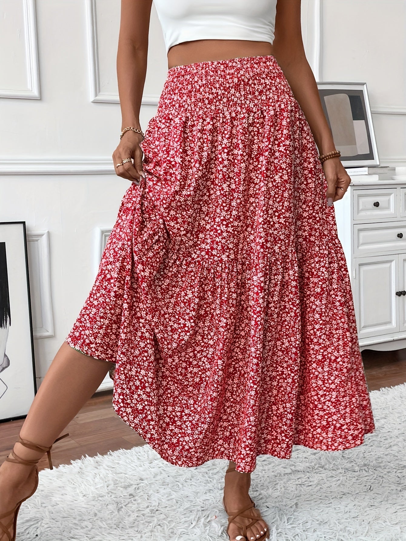 Feminine Elena Ditsy Floral Midi Skirt