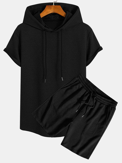 Striped Jacquard T-Shirt & Shorts Set with Hood