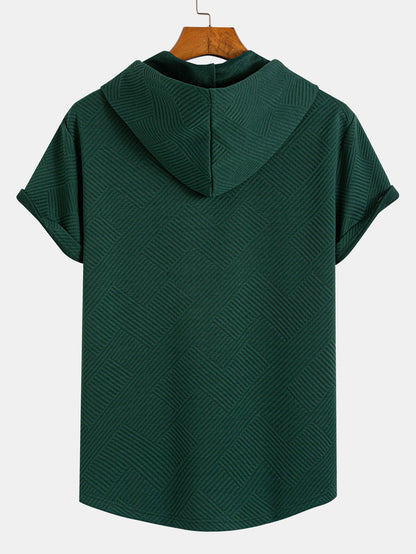 Striped Jacquard T-Shirt & Shorts Set with Hood