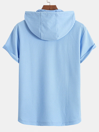 Ribbed LoungeFit™ Hooded Set – Kangaroo Pocket Tee & Drawstring Shorts