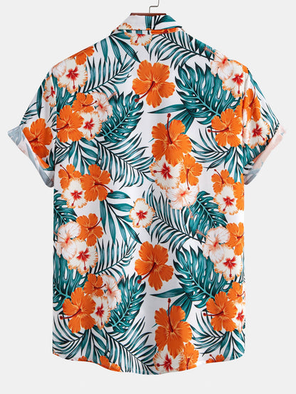 Outfits Tropical Flowers Print Button Up Shirt & Drawstring Swim Shorts