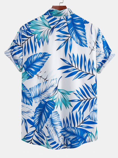 Tropical Leaf Print Shirt & Mid-Length Men’s Swim Shorts with Adjustable Drawstring