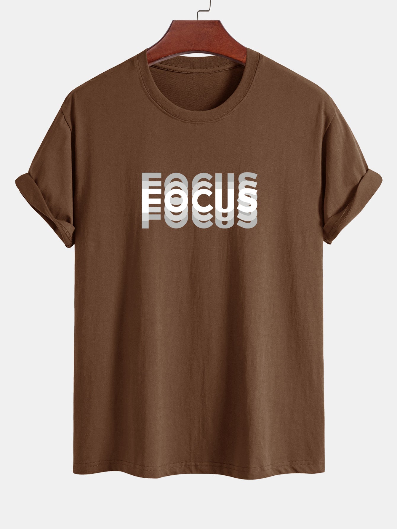 Focus Print Cotton Arc Hem T-Shirt