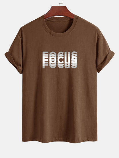 Focus Print Cotton Arc Hem T-Shirt
