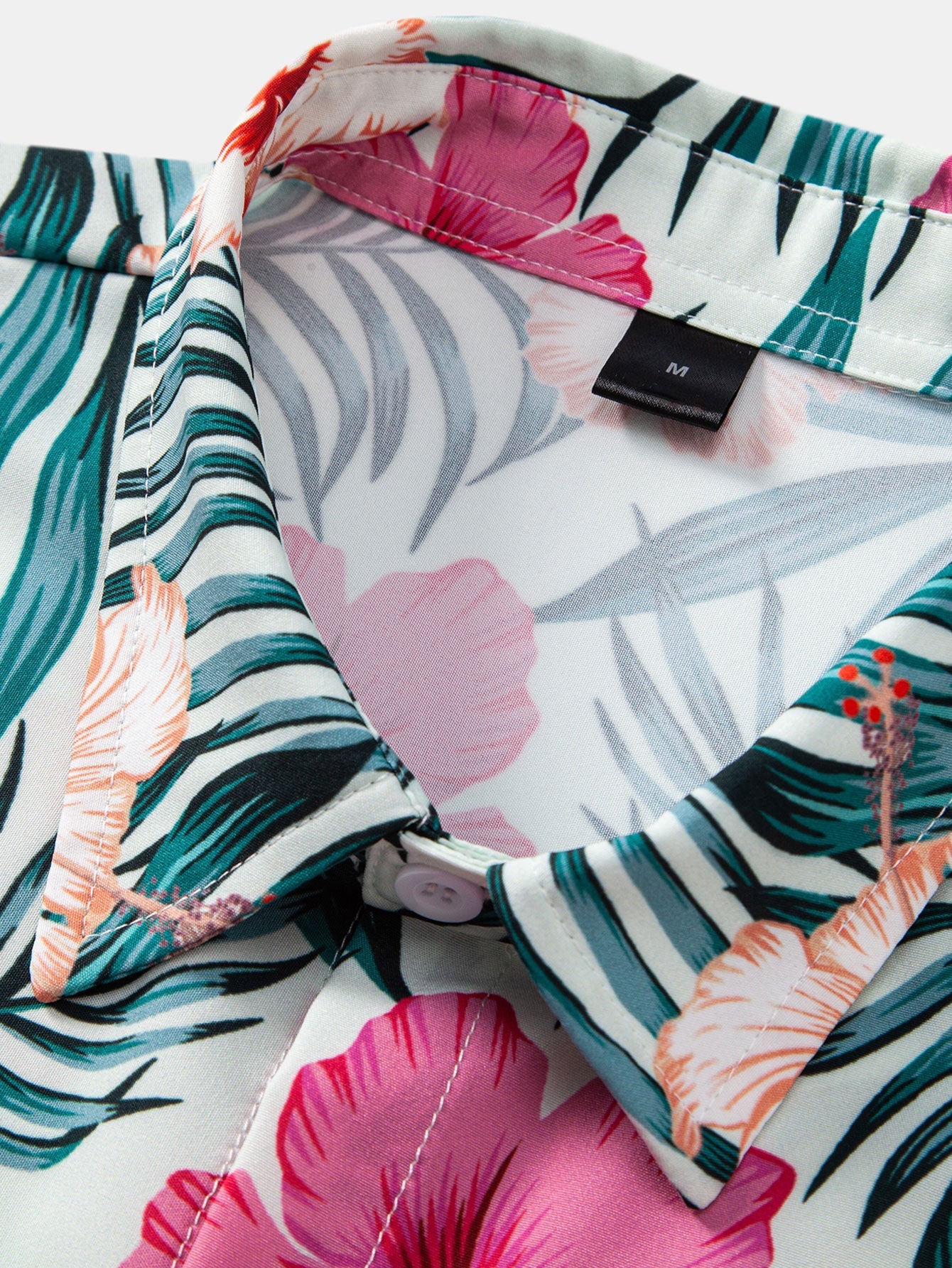 Button-up shirt with tropical flower print & swim trunks with zippered pocket