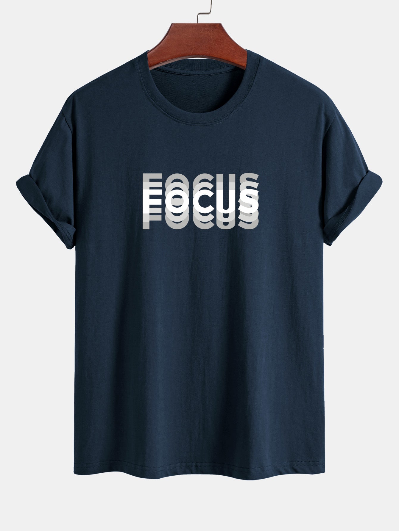 Focus Print Cotton Arc Hem T-Shirt