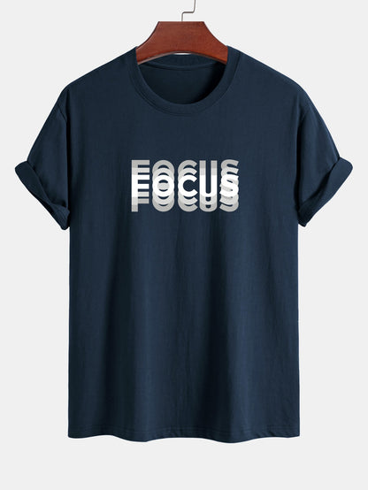 Focus Print Cotton Arc Hem T-Shirt