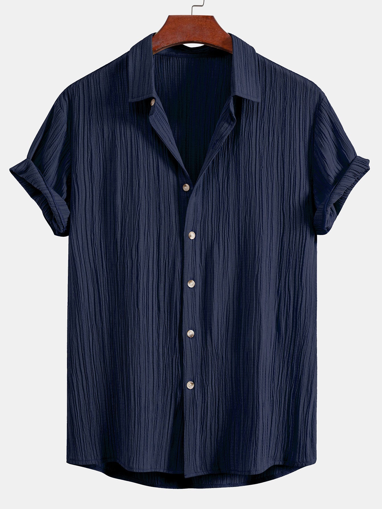 Chic Crinkled Textured Set: Button-Up Shirt and Straight-Leg Pants