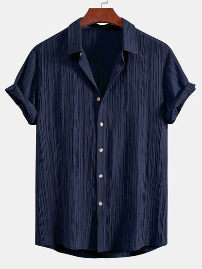 Chic Crinkled Textured Set: Button-Up Shirt and Straight-Leg Pants