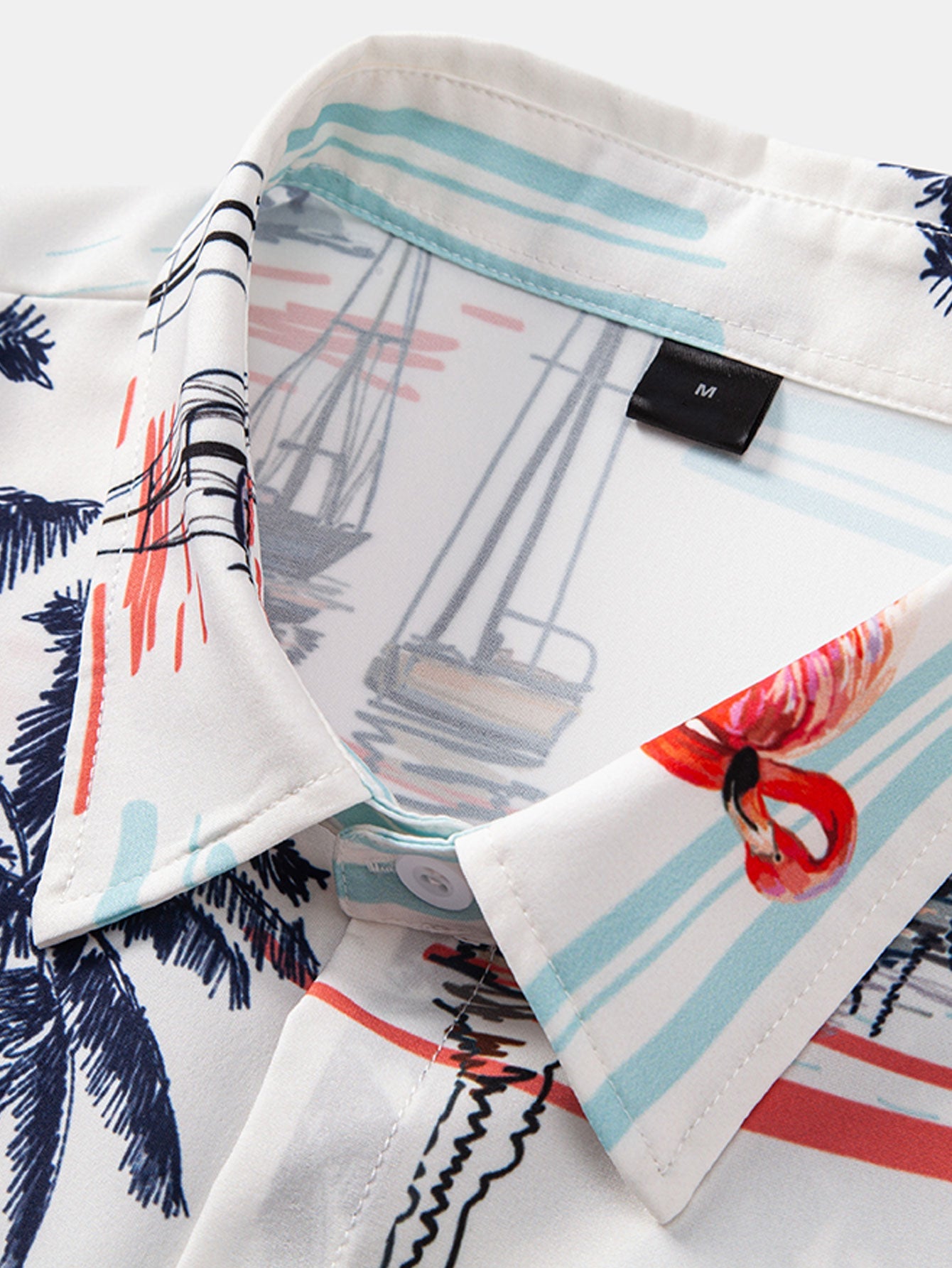 Men's Palm Tree Shirt with Flamingo Print and Drawstring Swim Shorts