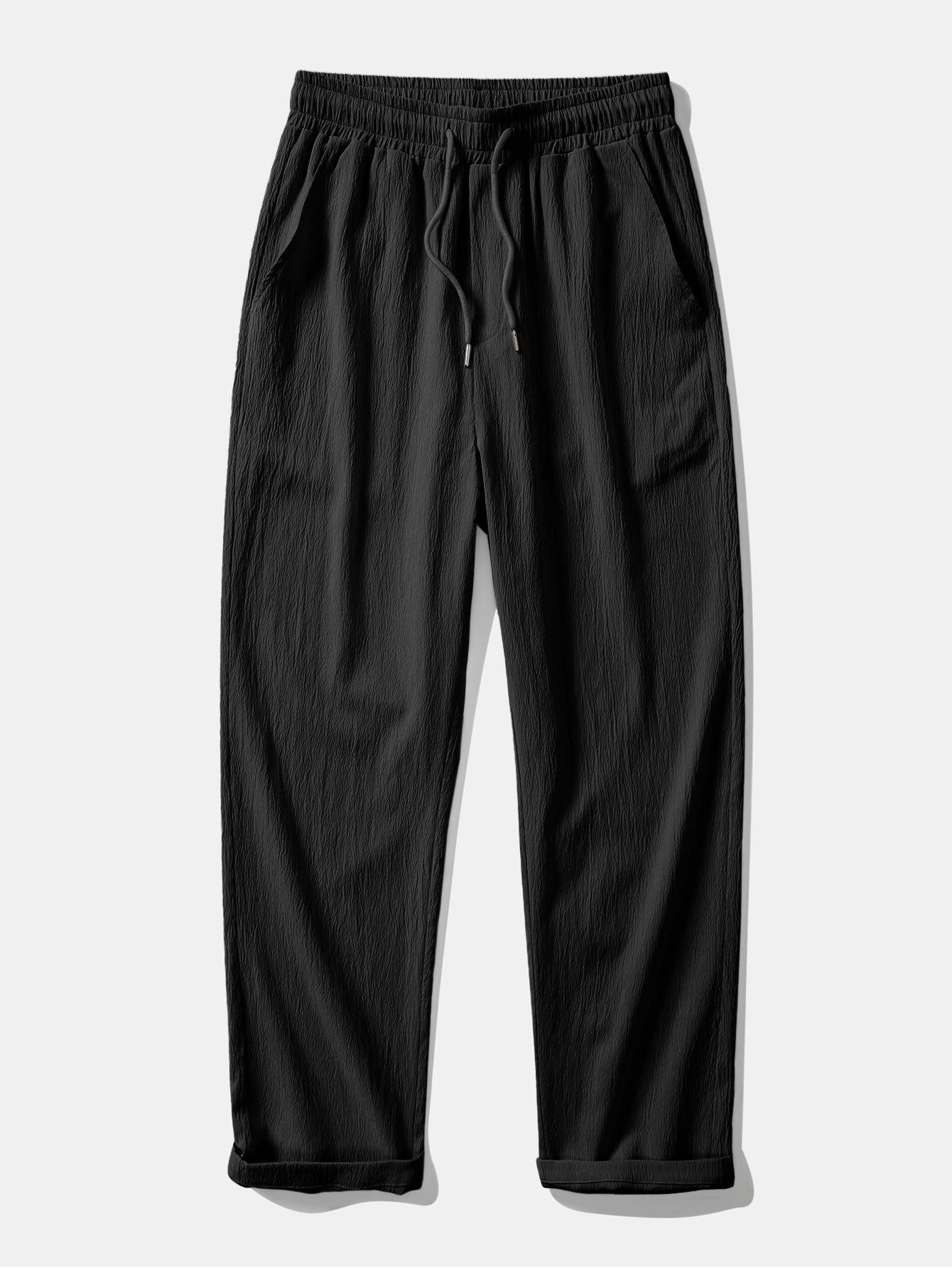 Chic Crinkled Textured Set: Button-Up Shirt and Straight-Leg Pants