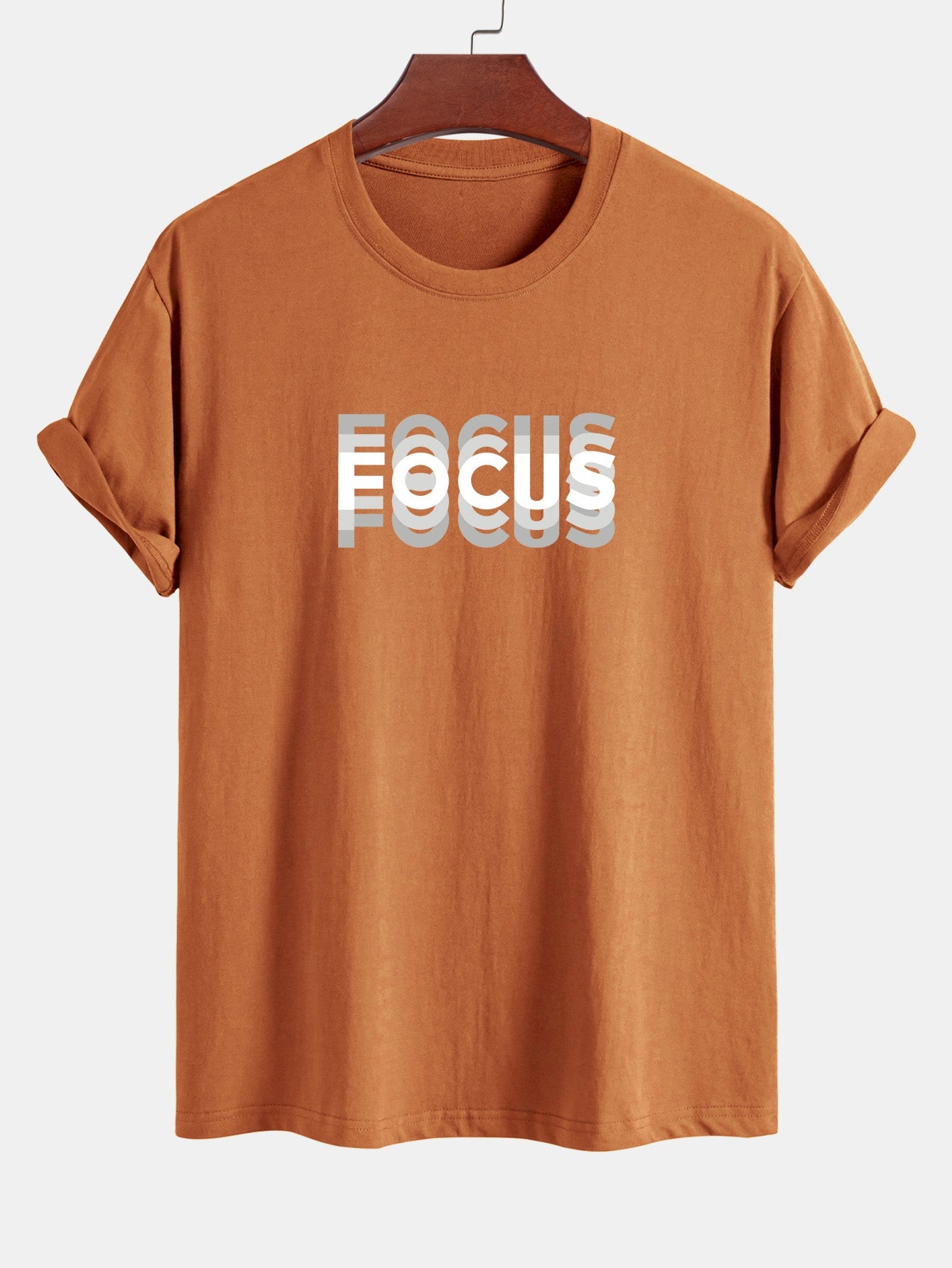 Focus Print Cotton Arc Hem T-Shirt