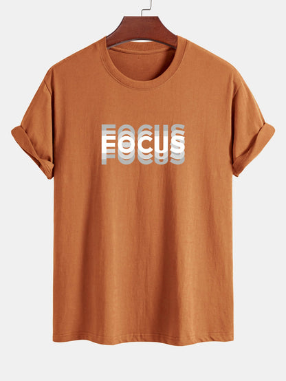 Focus Print Cotton Arc Hem T-Shirt