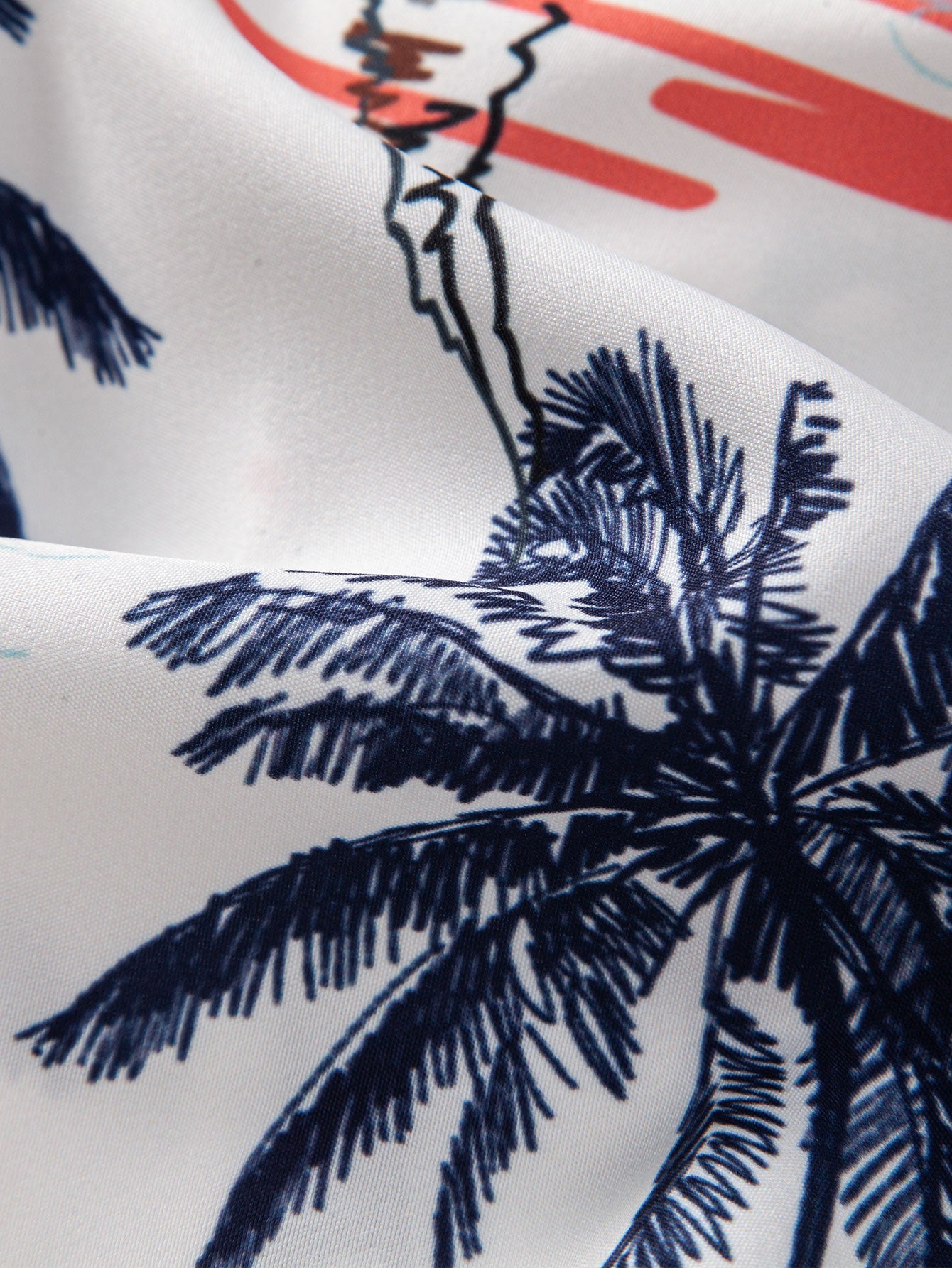Men's Palm Tree Shirt with Flamingo Print and Drawstring Swim Shorts