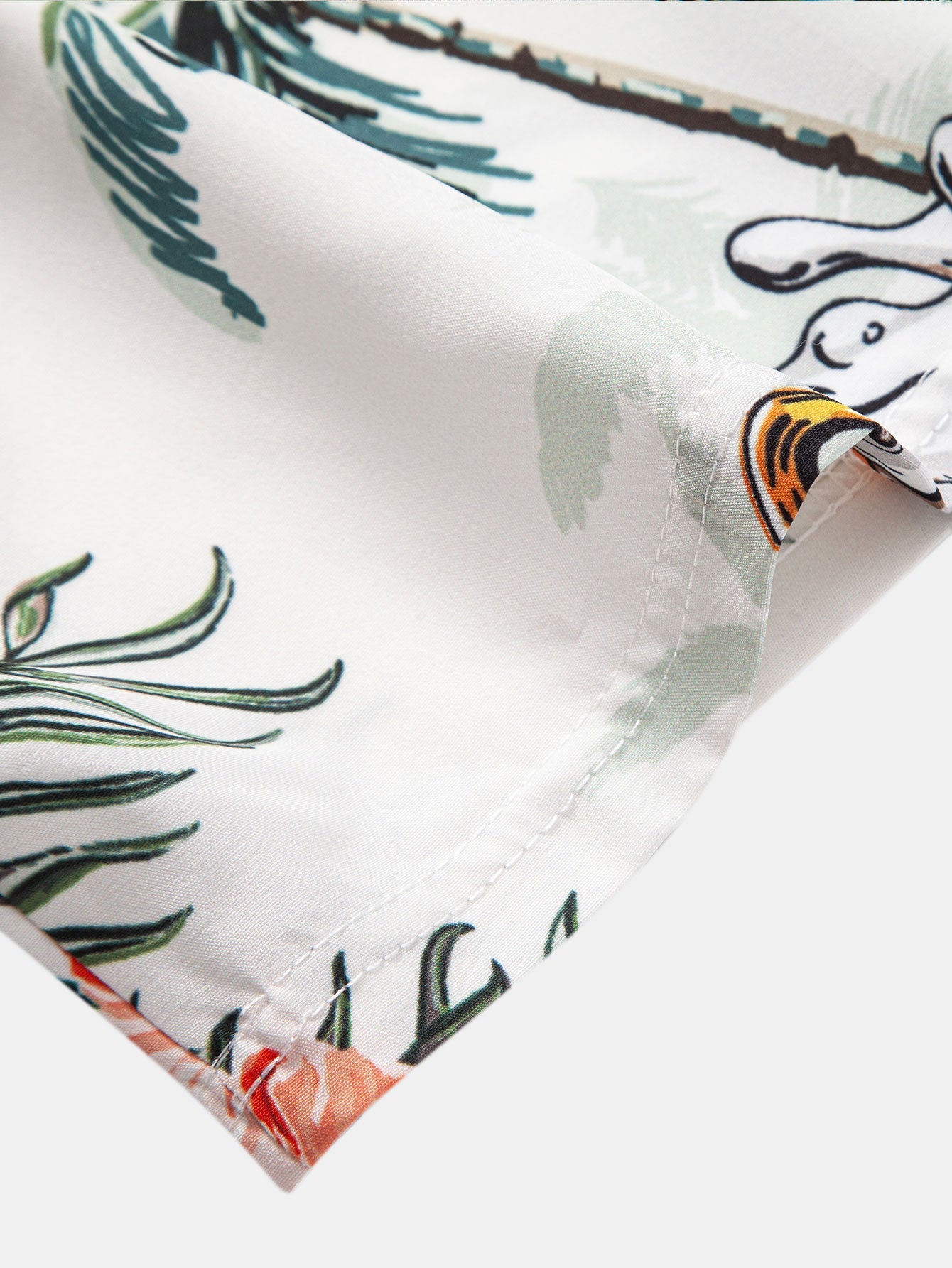 Palm Tree & Beer Print Shirt with Solid Drawstring Swim Shorts