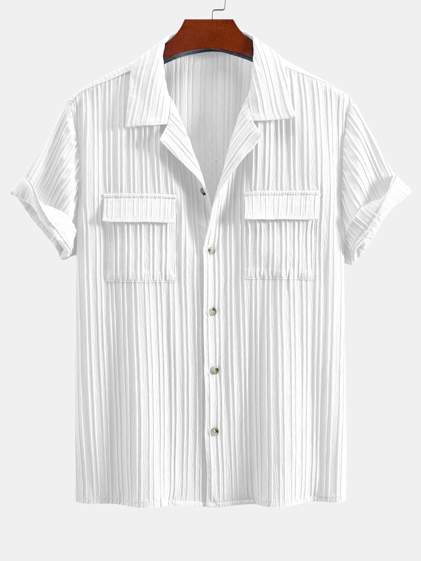 Shirt with textured Cuban collar and chest pocket + matching drawstring pants for a stylish look