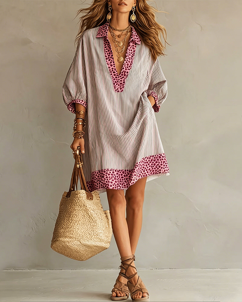 Sienna | Leopard Trim Shirt Dress
